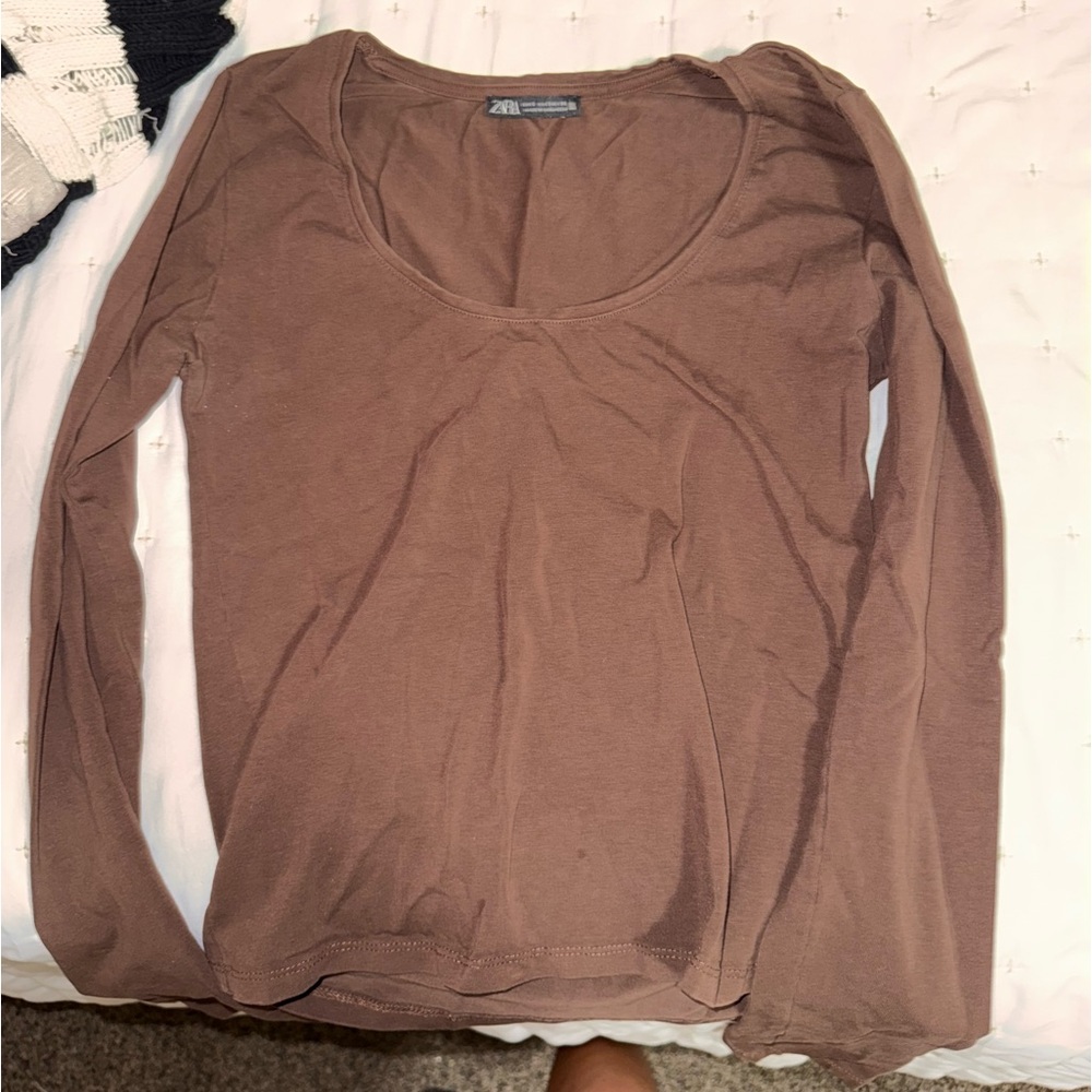 brown fitted Zara top